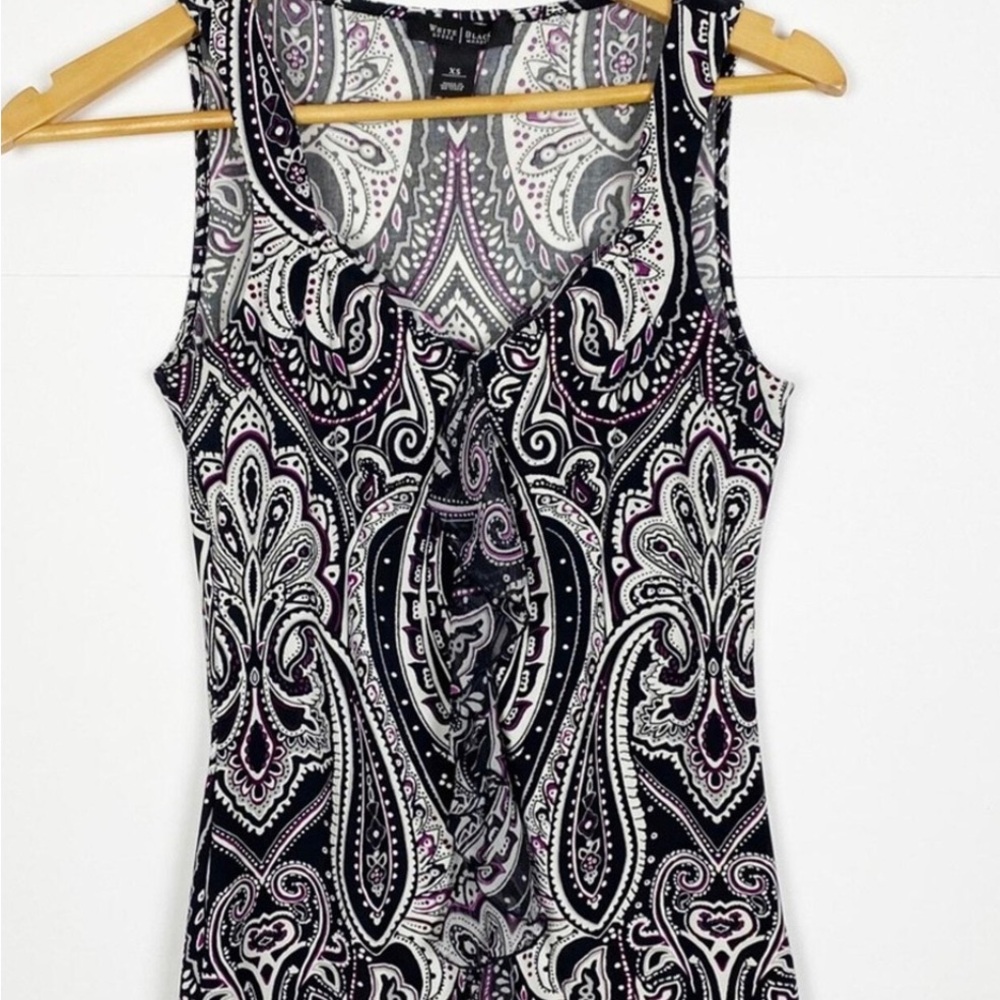 White House Black Market Black and White Paisley Blouse